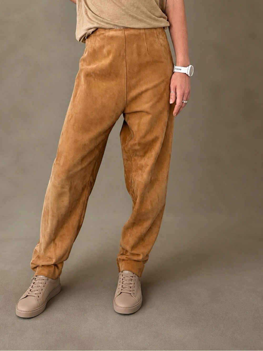 Vintage Mustard Yellow Suede Leather High Waist Soft Tapered Pants